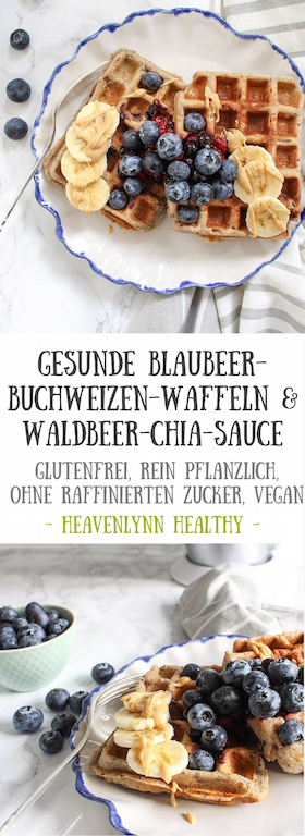 Gesunde Blaubeer-Buchweizen-Waffeln mit Waldbeer-Chia-Sauce - rein pflanzlich, vegan, vegetarisch, ohne raffinierten Zucker, glutenfrei - de.heavenlynnhealthy.com