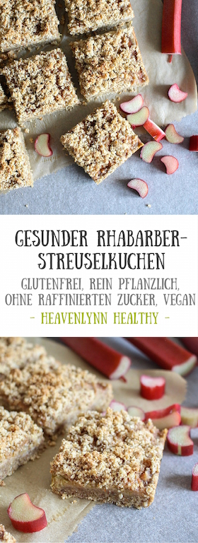 Gesunder Rhabarber-Streuselkuchen - vegan, rein pflanzlich, glutenfrei, ohne raffinierten Zucker - de.heavenlynnhealthy.com