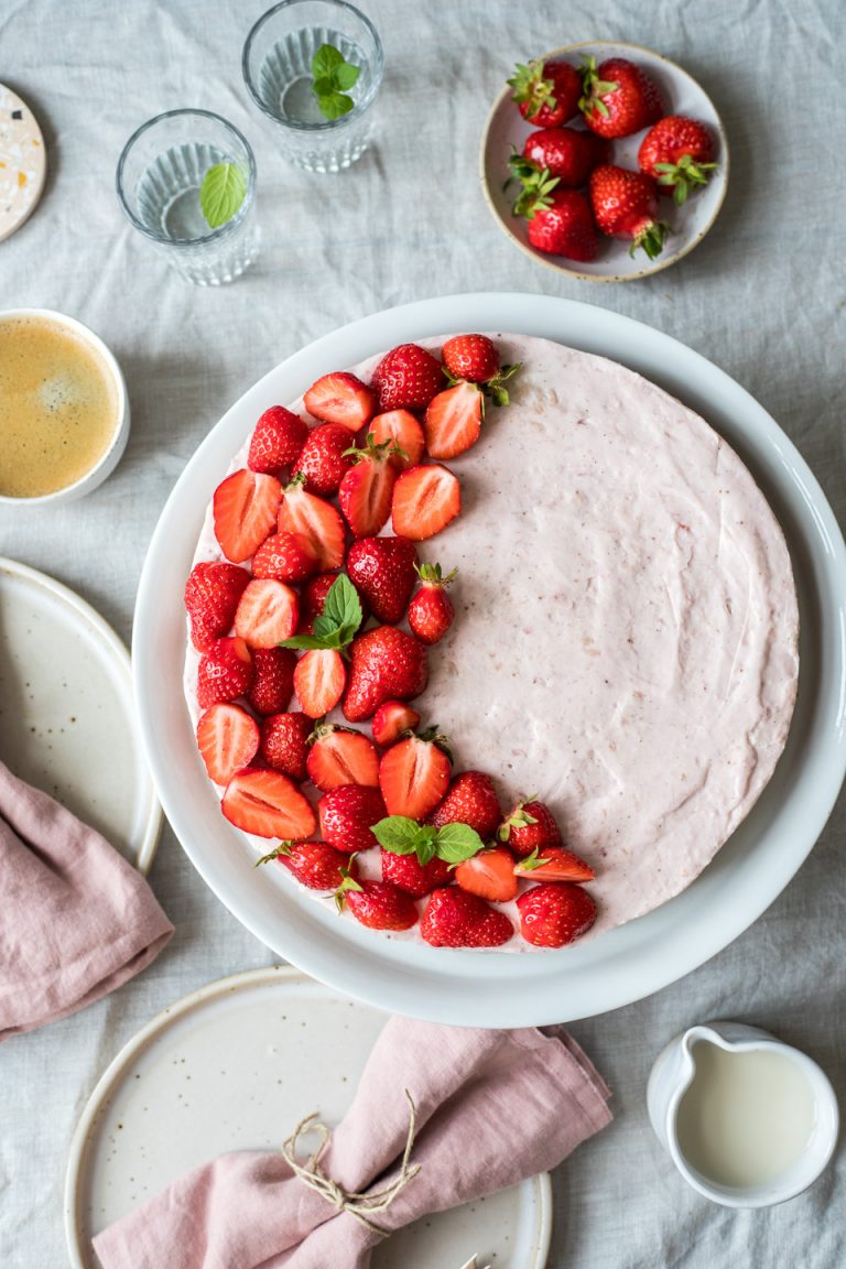 Pflanzlicher Erdbeerkuchen No Bake Vegan Glutenfrei Heavenlynn